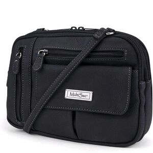 MultiSac Zippy Triple Compartment Adjustable Crossbody Bag Black 7"x9" NWT